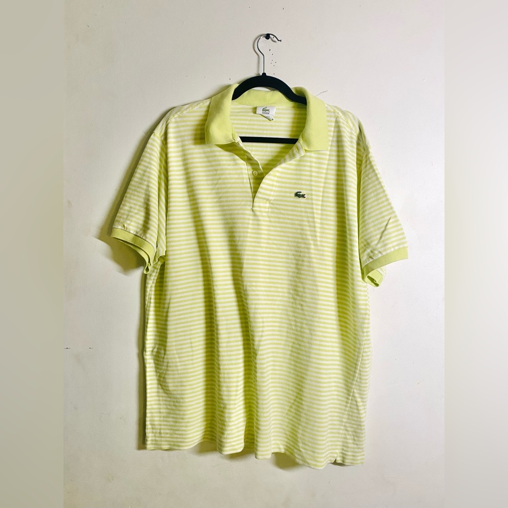 Vintage Lacoste key lime green striped polo size/7-2XL